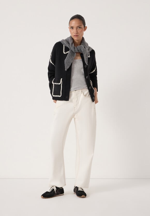 Wool Blend Whipstitch Trim Shirt Jacket