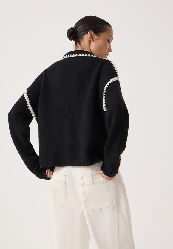 Wool Blend Whipstitch Trim Shirt Jacket