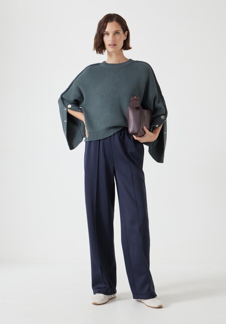 Popper Sleeve Crew Knitted Jumper