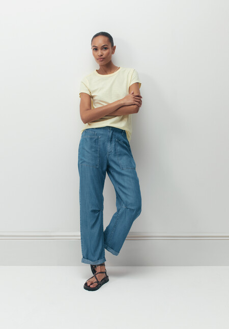 Chambray Cordi Barrel Leg Trouser