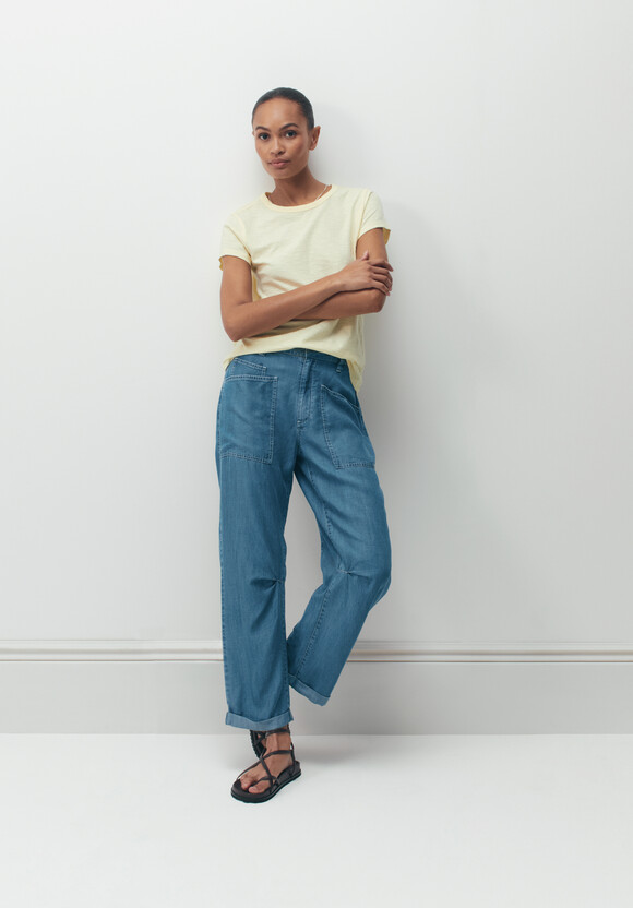 Chambray Cordi Barrel Leg Trouser