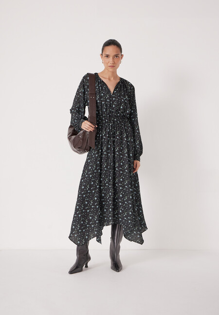 Odelia Printed Long Sleeve Chiffon Dress