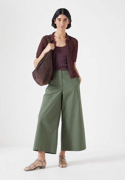 Lightweight Cotton Wide Leg Cropped Trousers