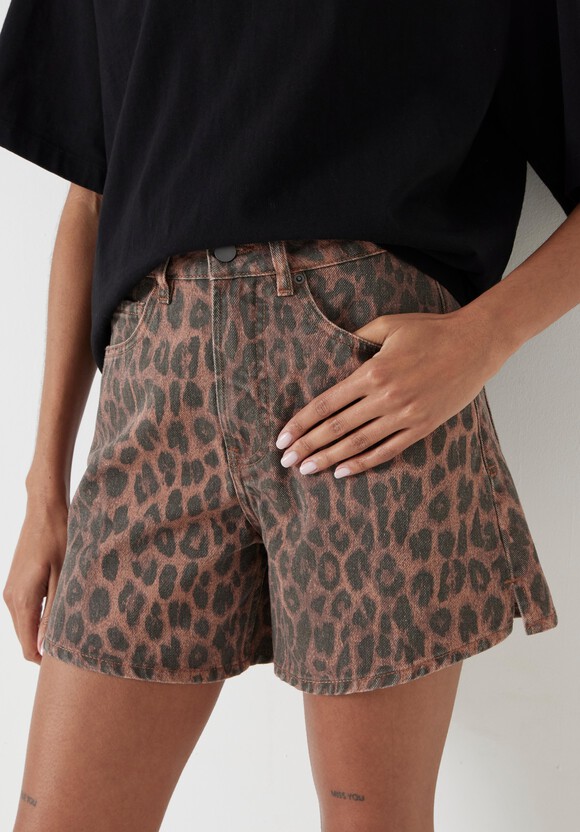 Leopard Print Essential Denim Shorts