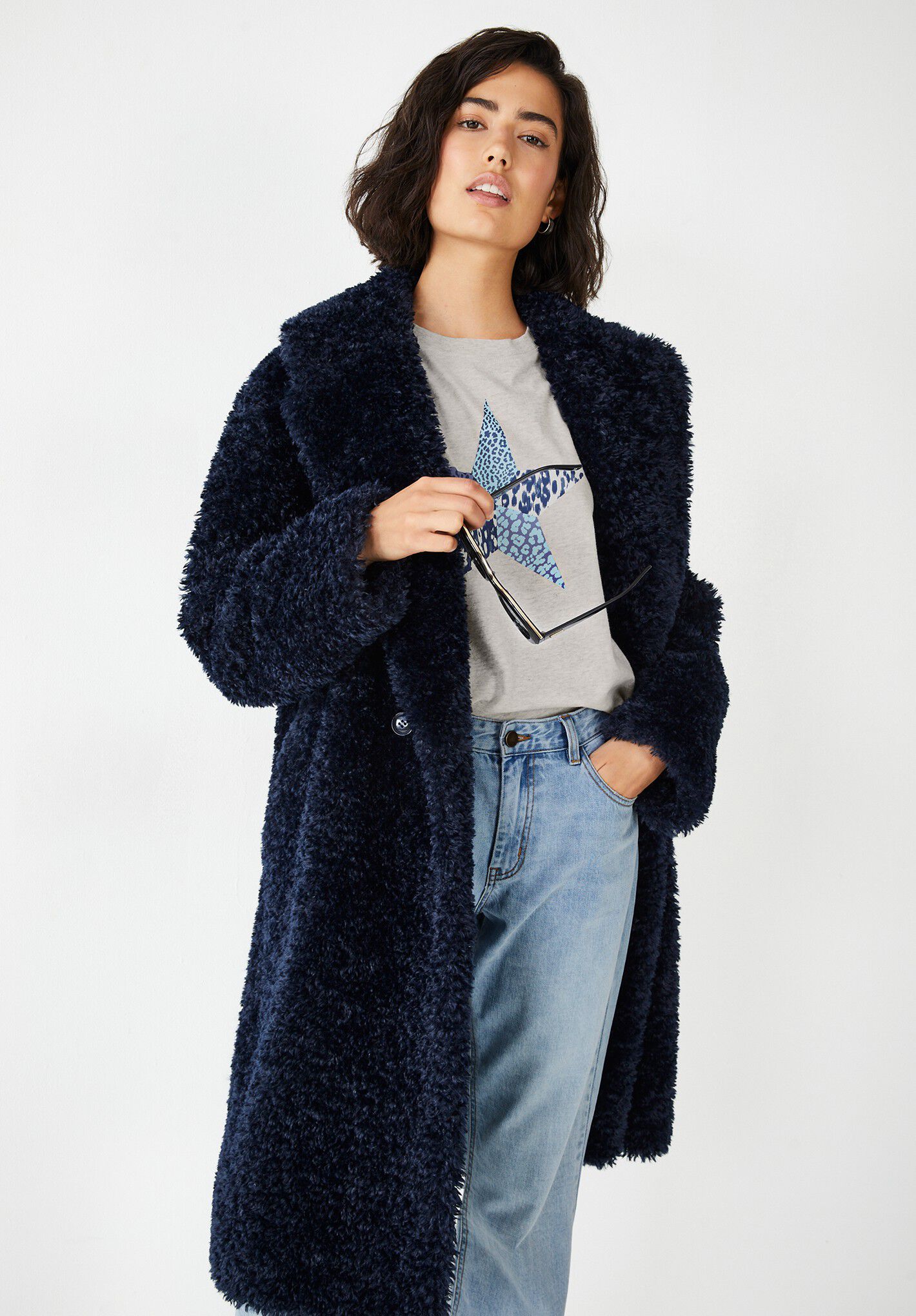 Textured faux shearling coat online