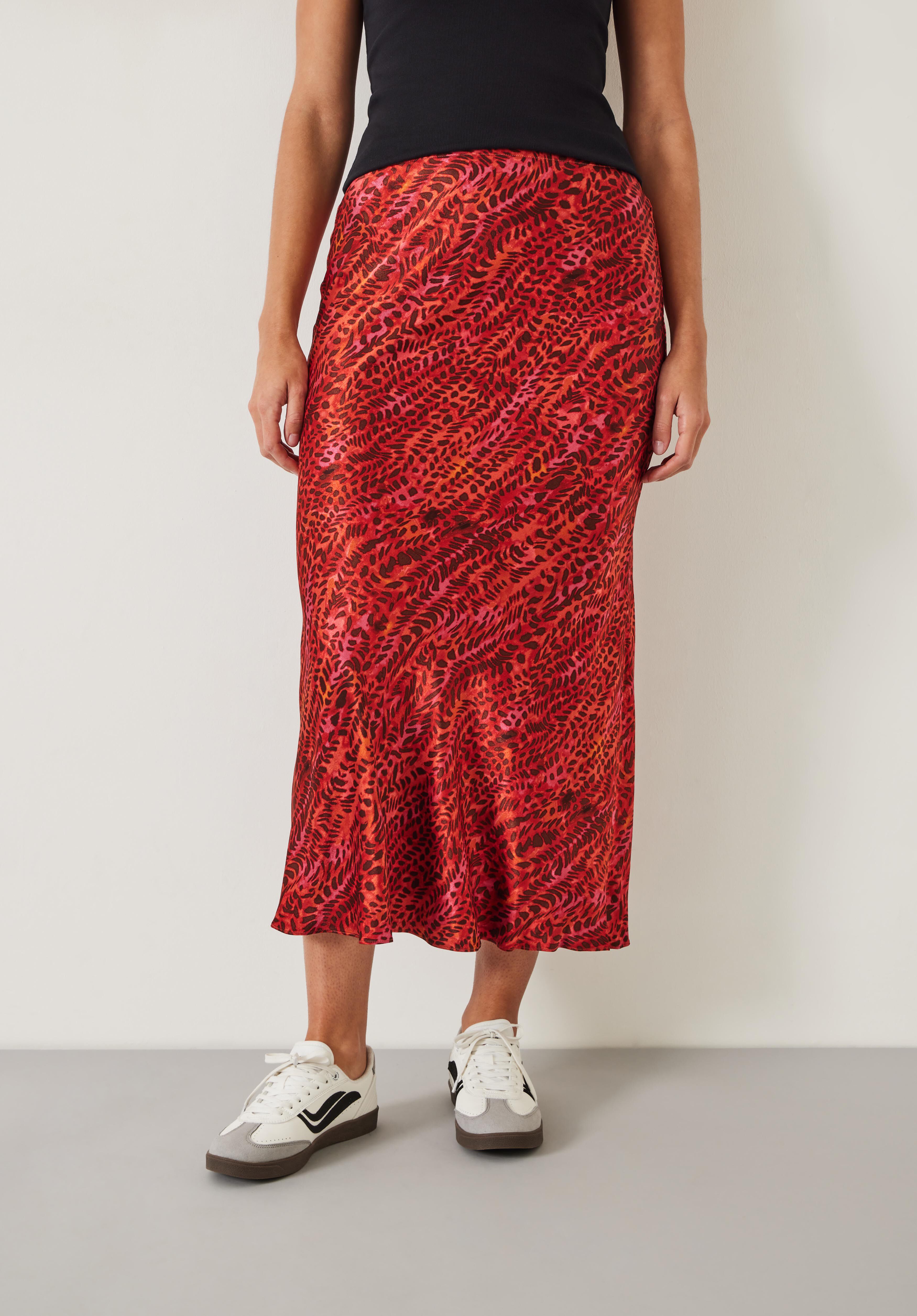 Simone Slinky Midi Skirt Watercolour Animal Red hush