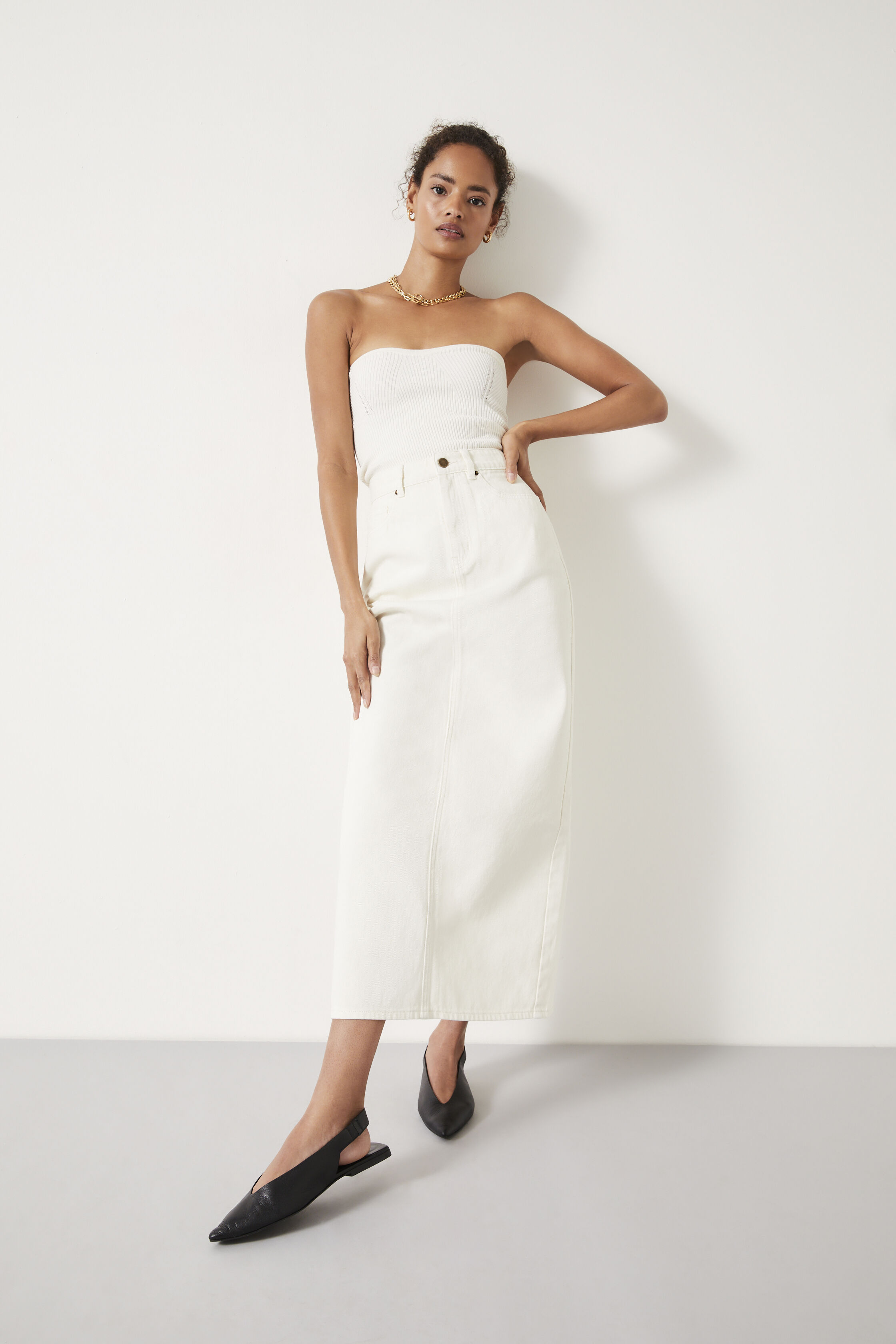 Jaz Denim Maxi Skirt Ecru hush