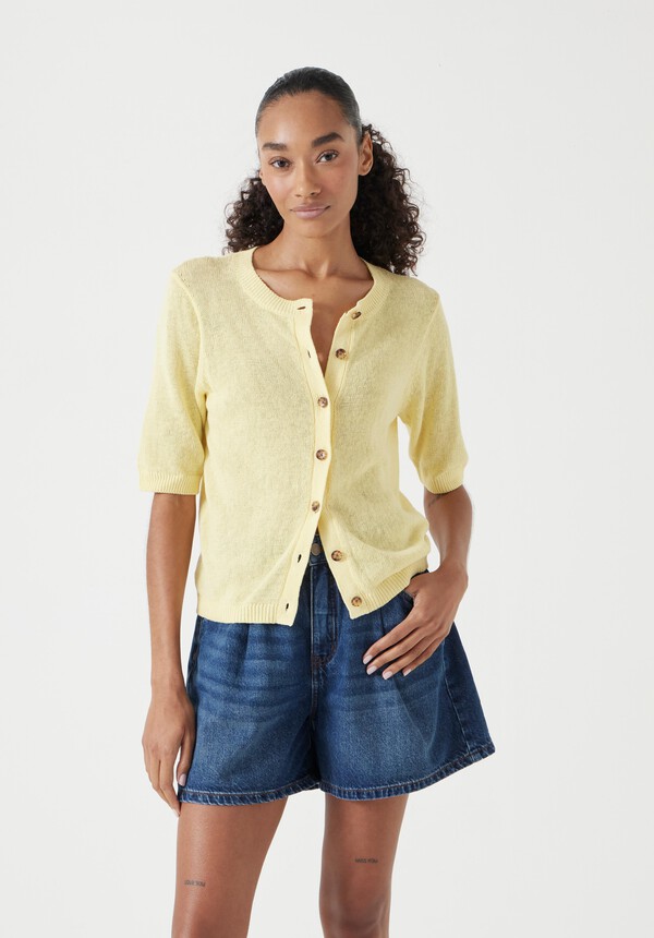 Linen Blend Short Sleeve Cardigan