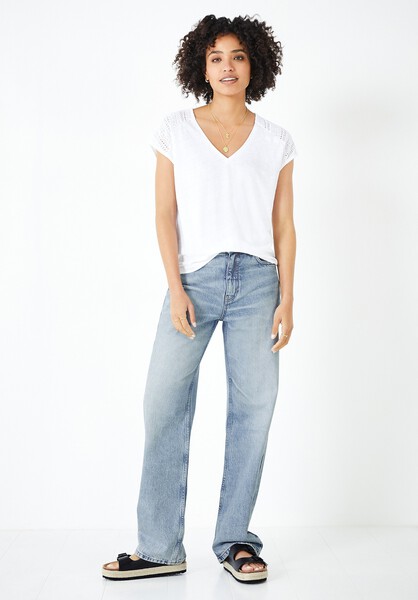 Lace Panel Linen-Blend T-Shirt