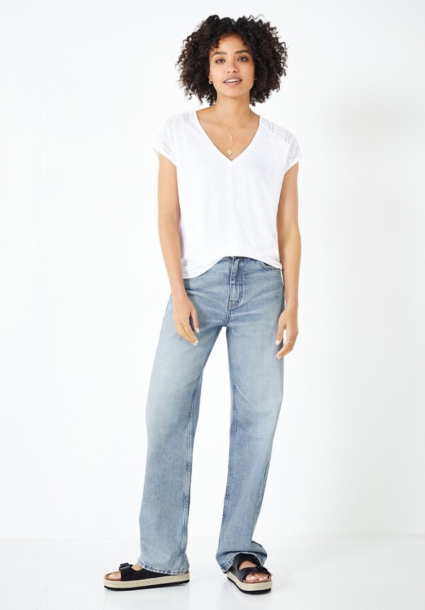 Lace Panel Linen-Blend T-Shirt