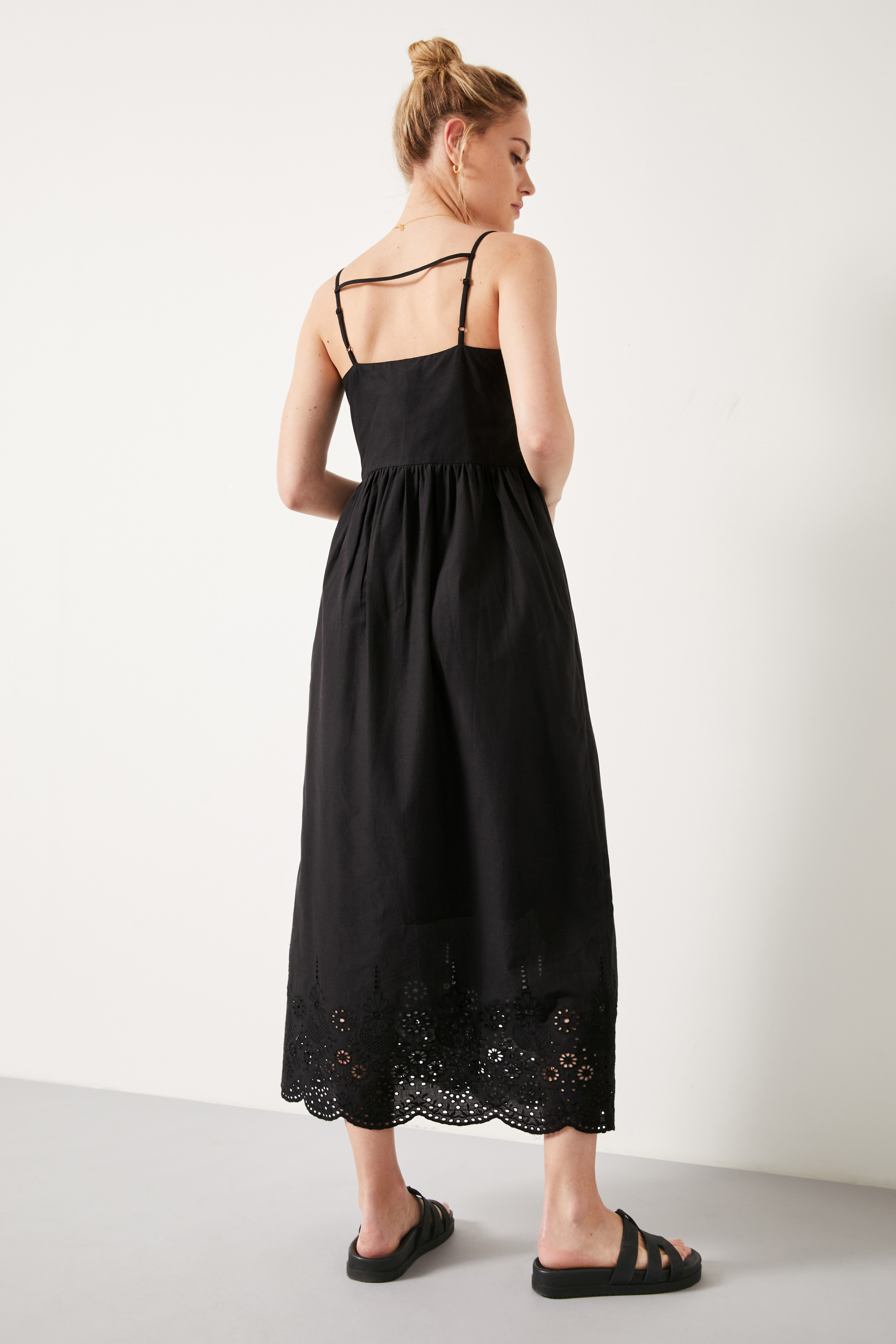 Black eyelet discount midi dress