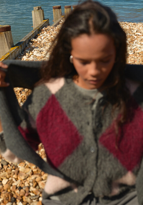 Brushed Argyle Alpaca Blend Cardigan