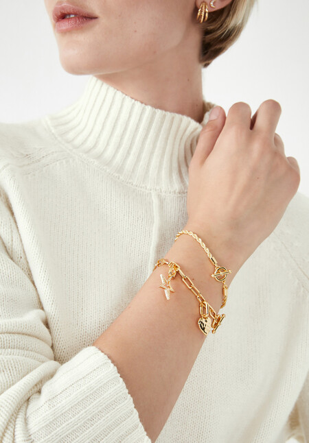 Gold Curated Paperclip Chain Bracelet and Charms