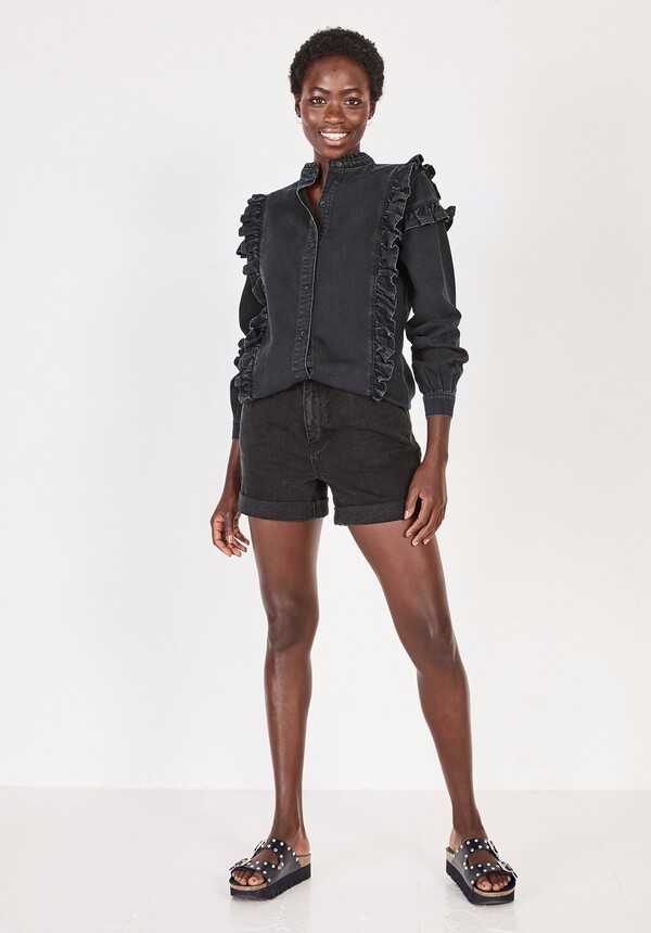 Frilled Denim Blouse