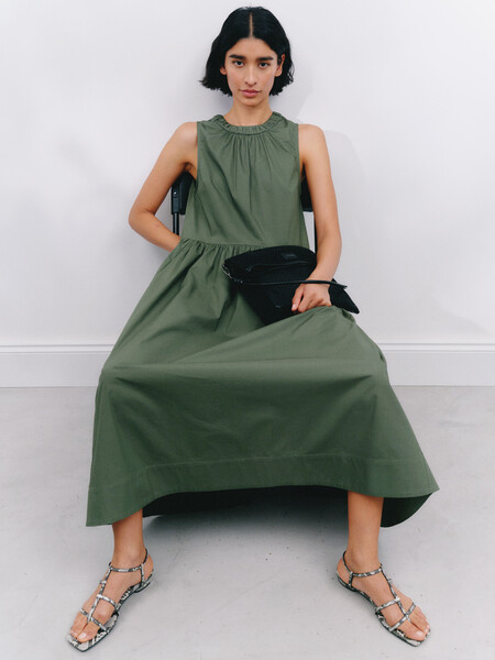 Paper Cotton Sleeveless Crew Neck Maxi Dress