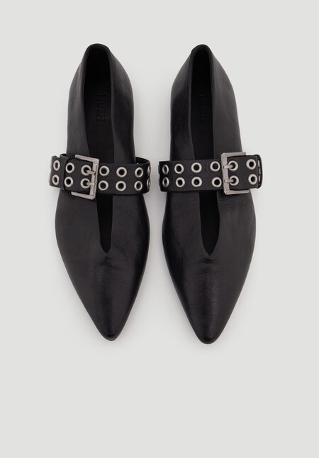 Buckled Leather Ballerina Flats