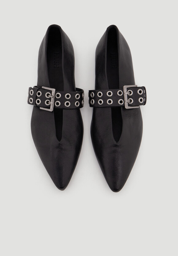 Buckled Leather Ballerina Flats