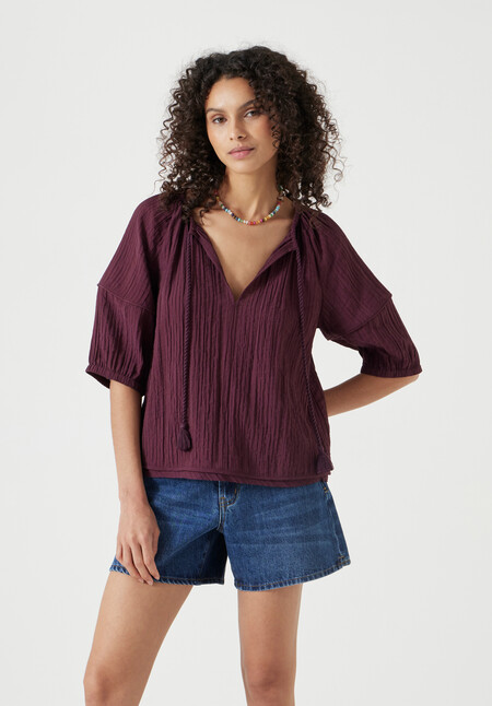 Mae Crinkle Balloon Sleeve Blouse
