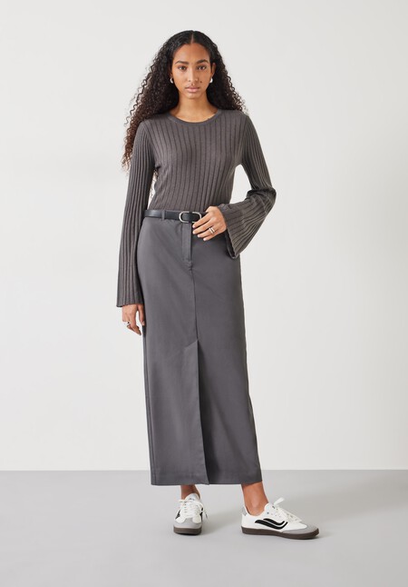 Zelda Fluted Sleeve Rib Wool Blend Jumper