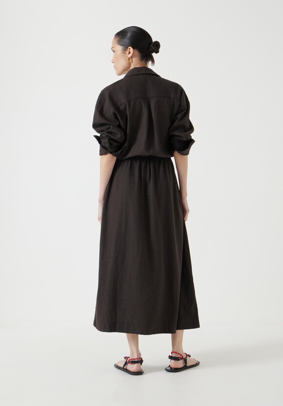 Front Bow Linen Blend Maxi Shirt Dress