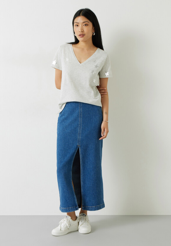 Star V-Neck Slub T-Shirt