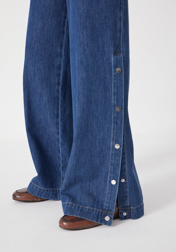 Harri Popper Detail Wide Leg Jeans