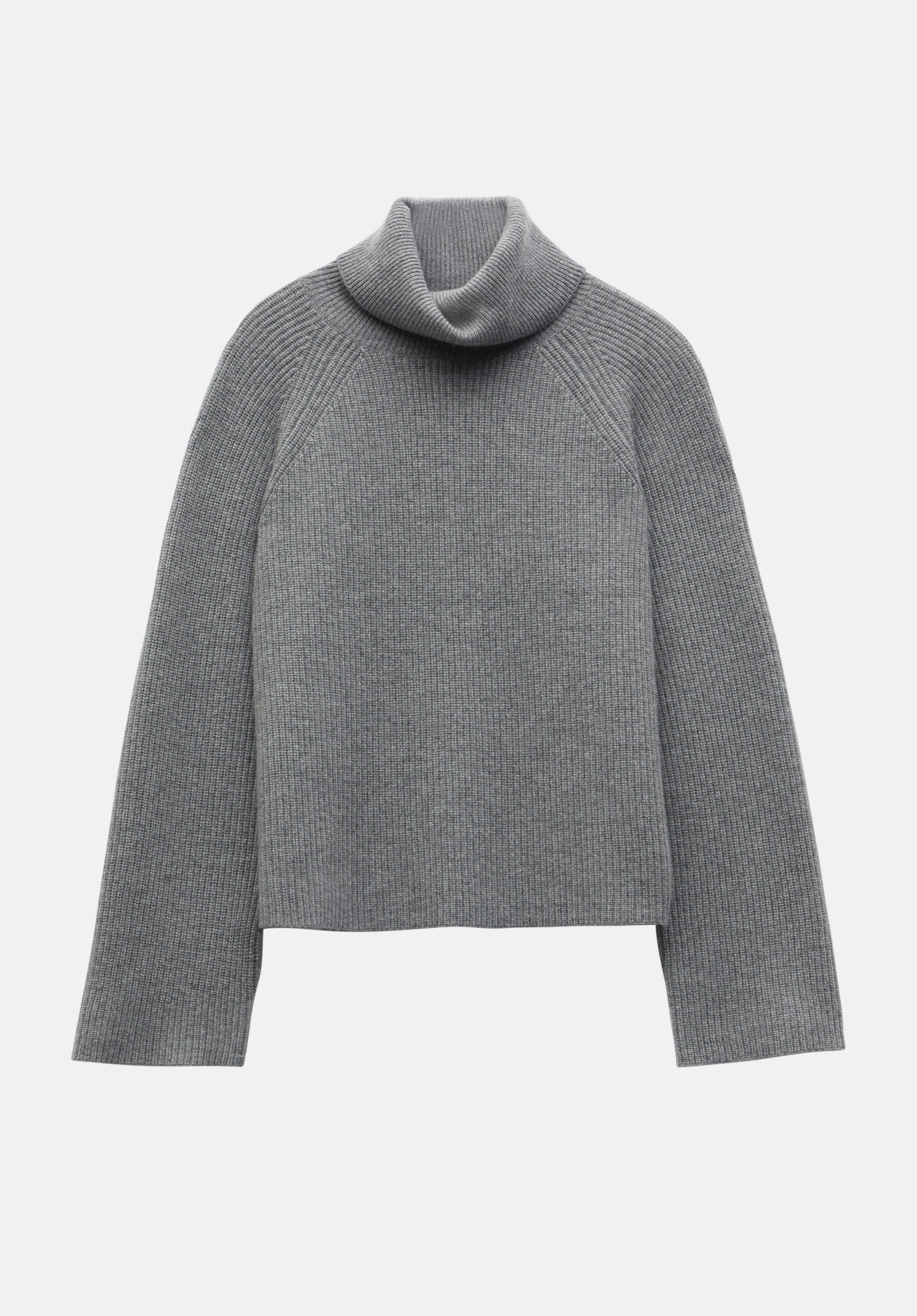 Raia Ribbed Cashmere Roll Neck Jumper Mid Grey Marl hush