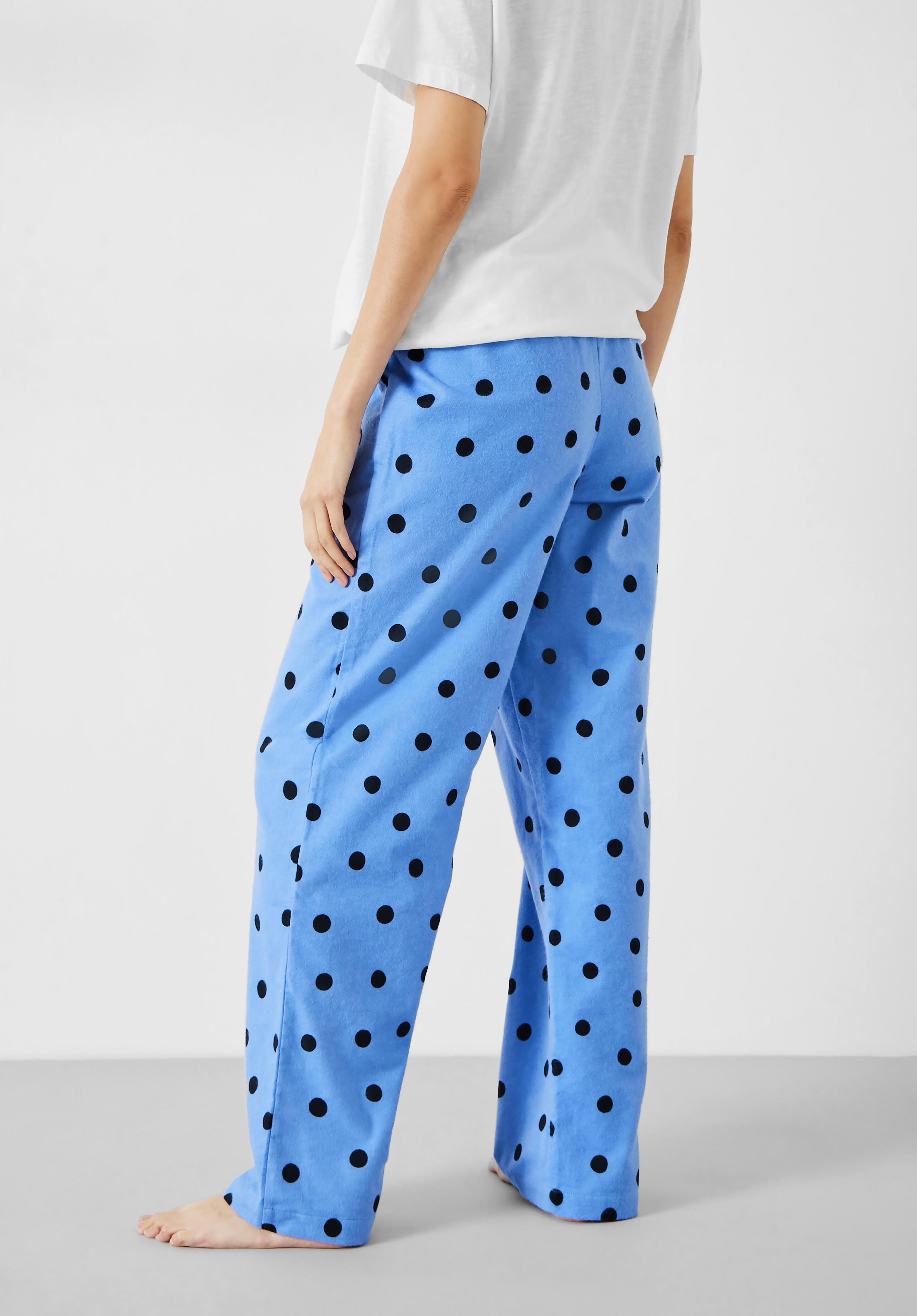 Sadie Cotton Flannel Pyjama Trousers Random Polka Dot Blue hush