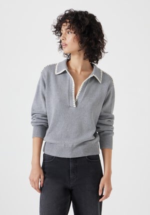 Whipstitch Collar Cotton Jumper