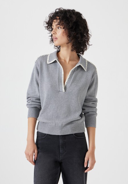 Whipstitch Collar Cotton Jumper