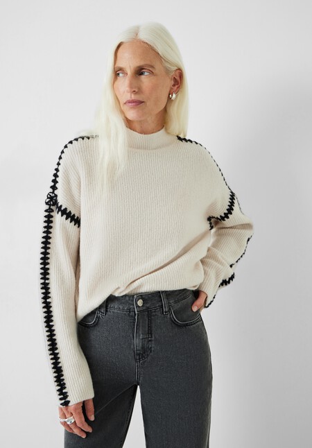 Celine Contrast Stitch Wool Blend Jumper
