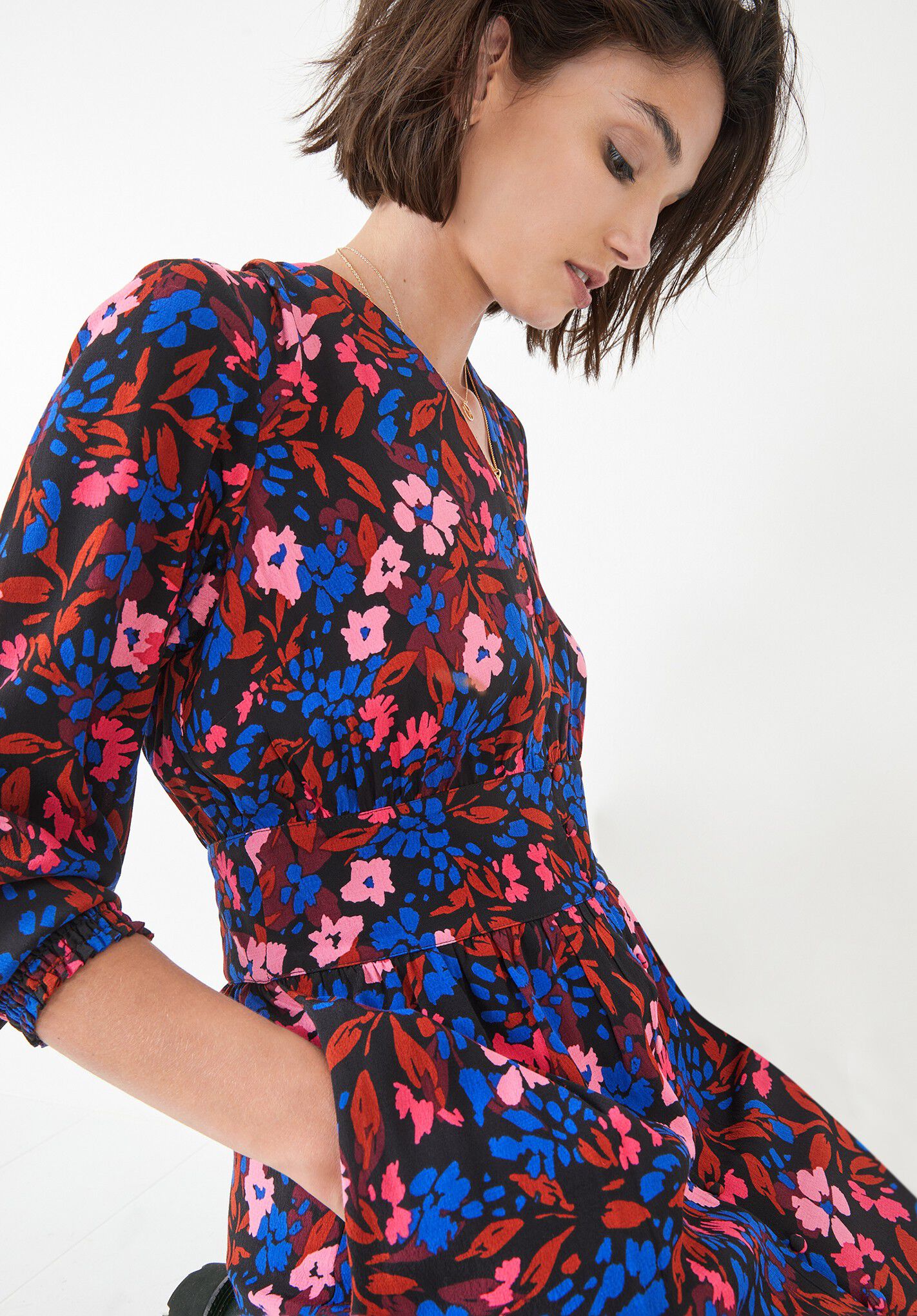 long sleeve floral tea dress
