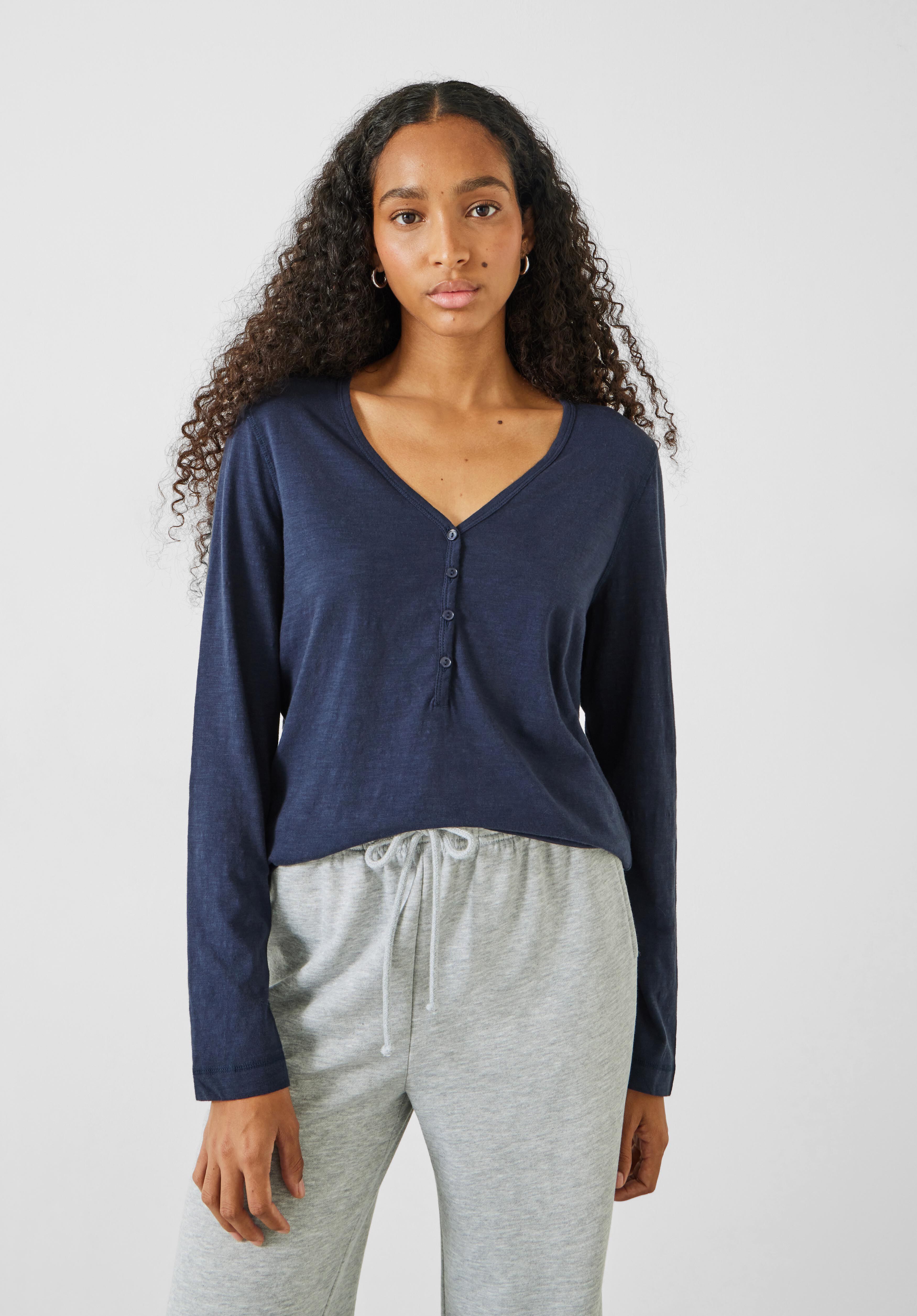 Long Sleeve Henley Top Midnight Navy hush