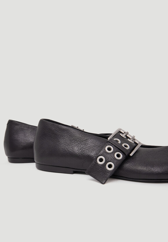 Buckled Leather Ballerina Flats