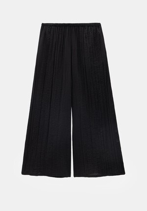 Crinkle Wide Leg Cropped Trousers
