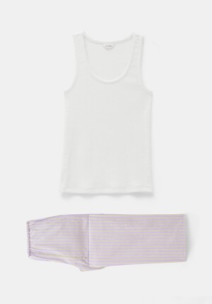 Cotton Poplin Stripe Vest Pyjamas Set