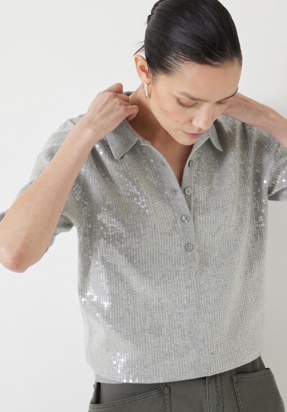 Clear Sequin Knitted Polo Top