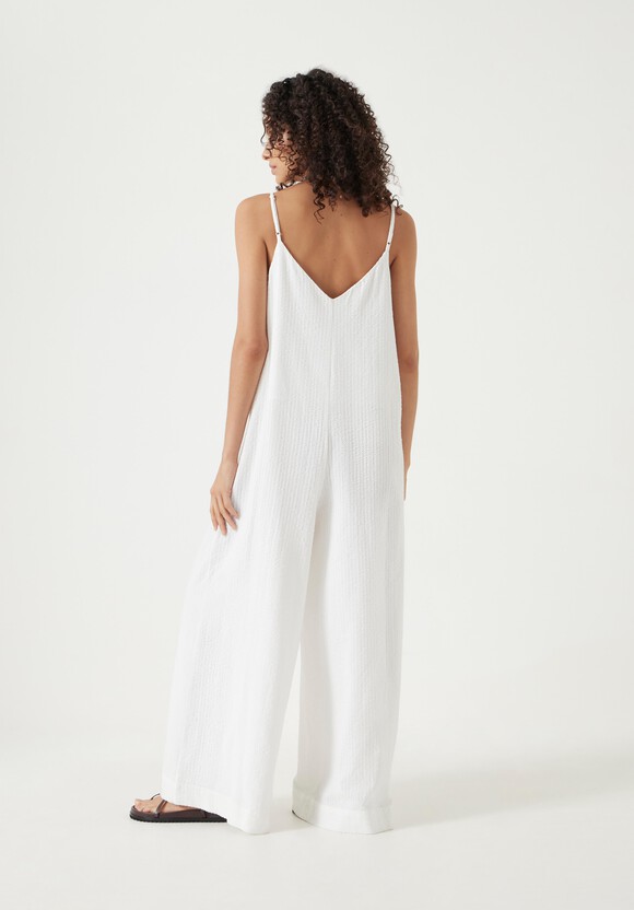 Seersucker Wide Leg Jumpsuit