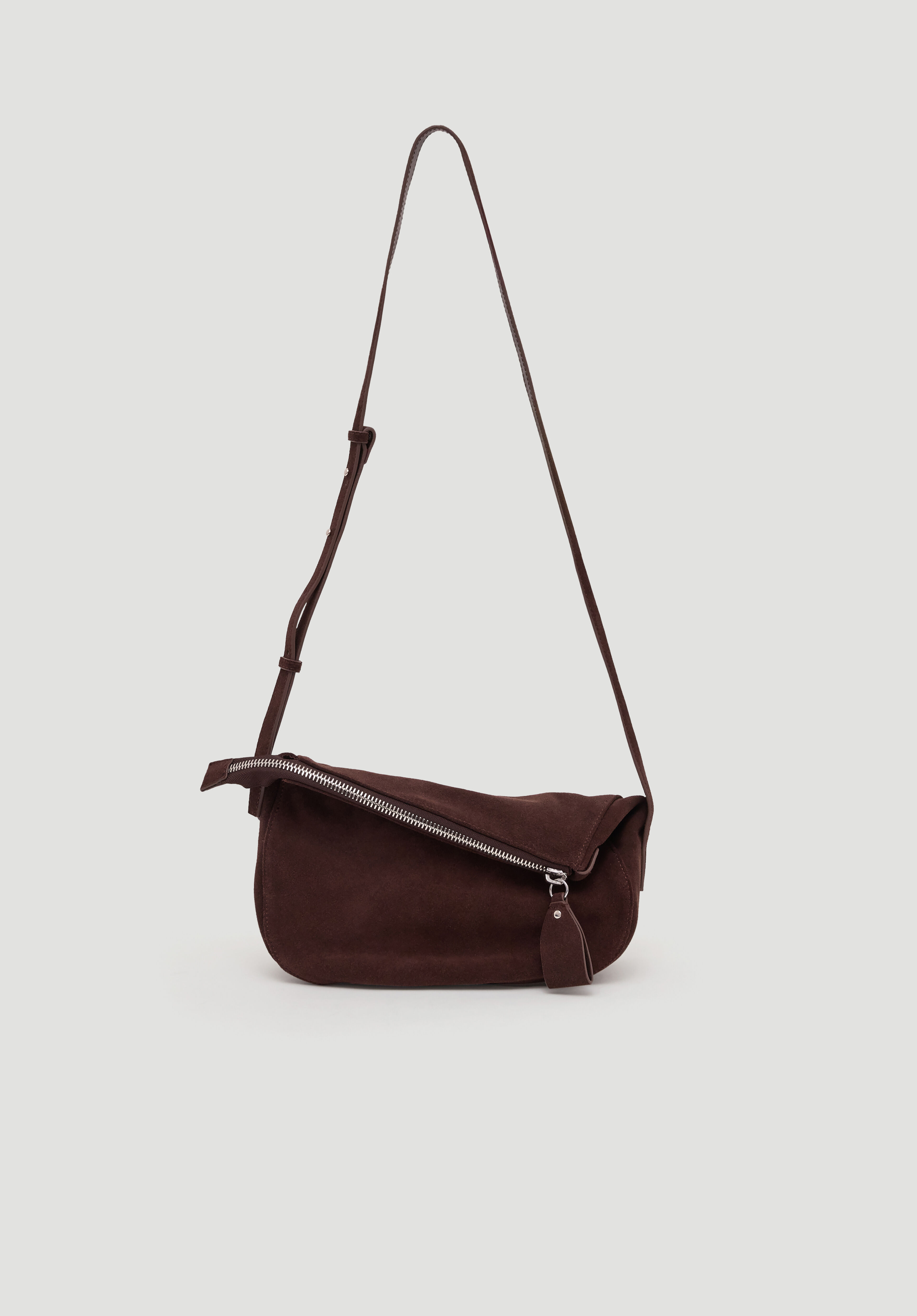 Zippy Crescent Leather Crossbody Bag | Dark Brown | hush