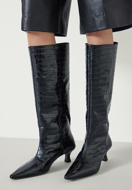 Katlynn Leather Kitten Heel Knee Boots