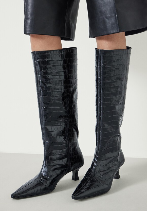 Katlynn Leather Kitten Heel Knee Boots