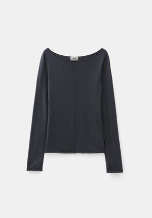 Fine Knit Slash Neck Seam Detail Top