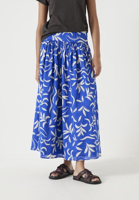Printed Midi Gathered Detail Skirt