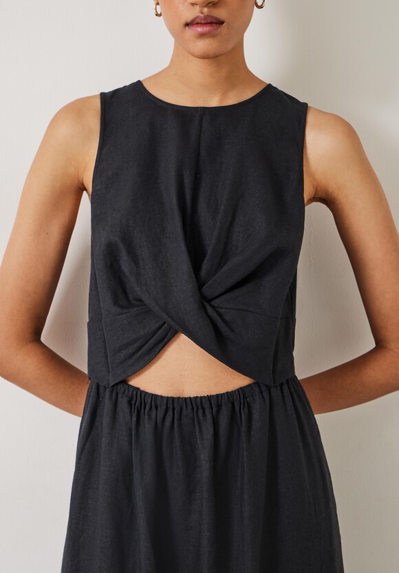 Maggie Twist Front Linen Midi Dress