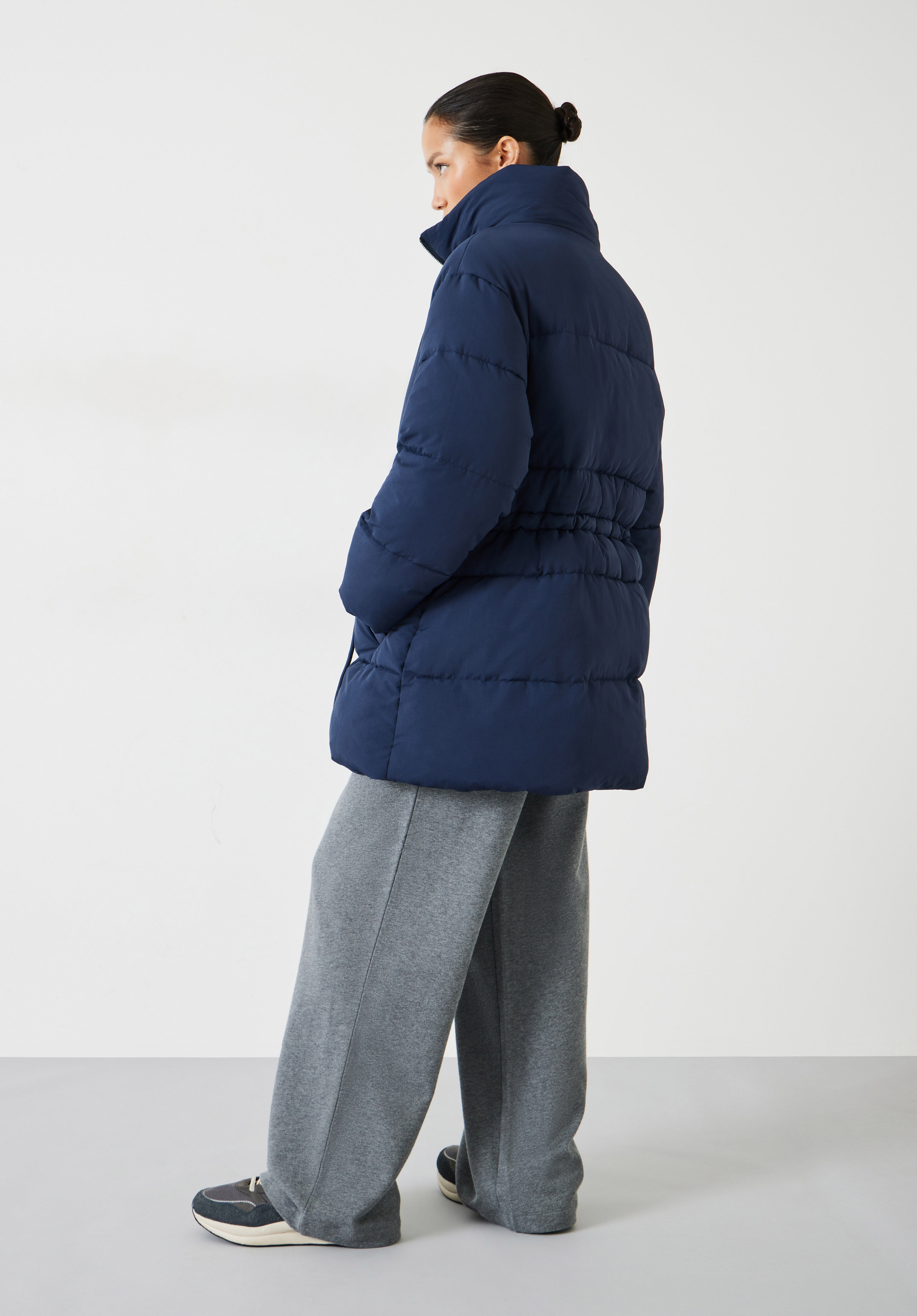 Joanna A Line Puffer Coat Navy Blue hush