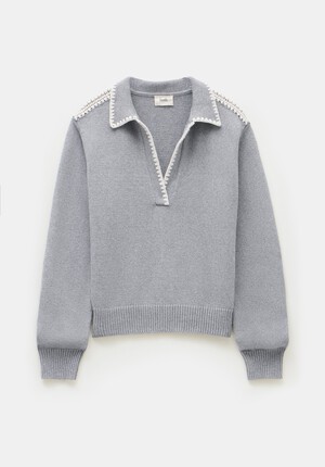 Whipstitch Collar Cotton Jumper