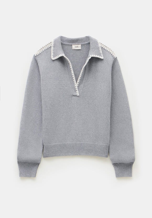 Whipstitch Collar Cotton Jumper