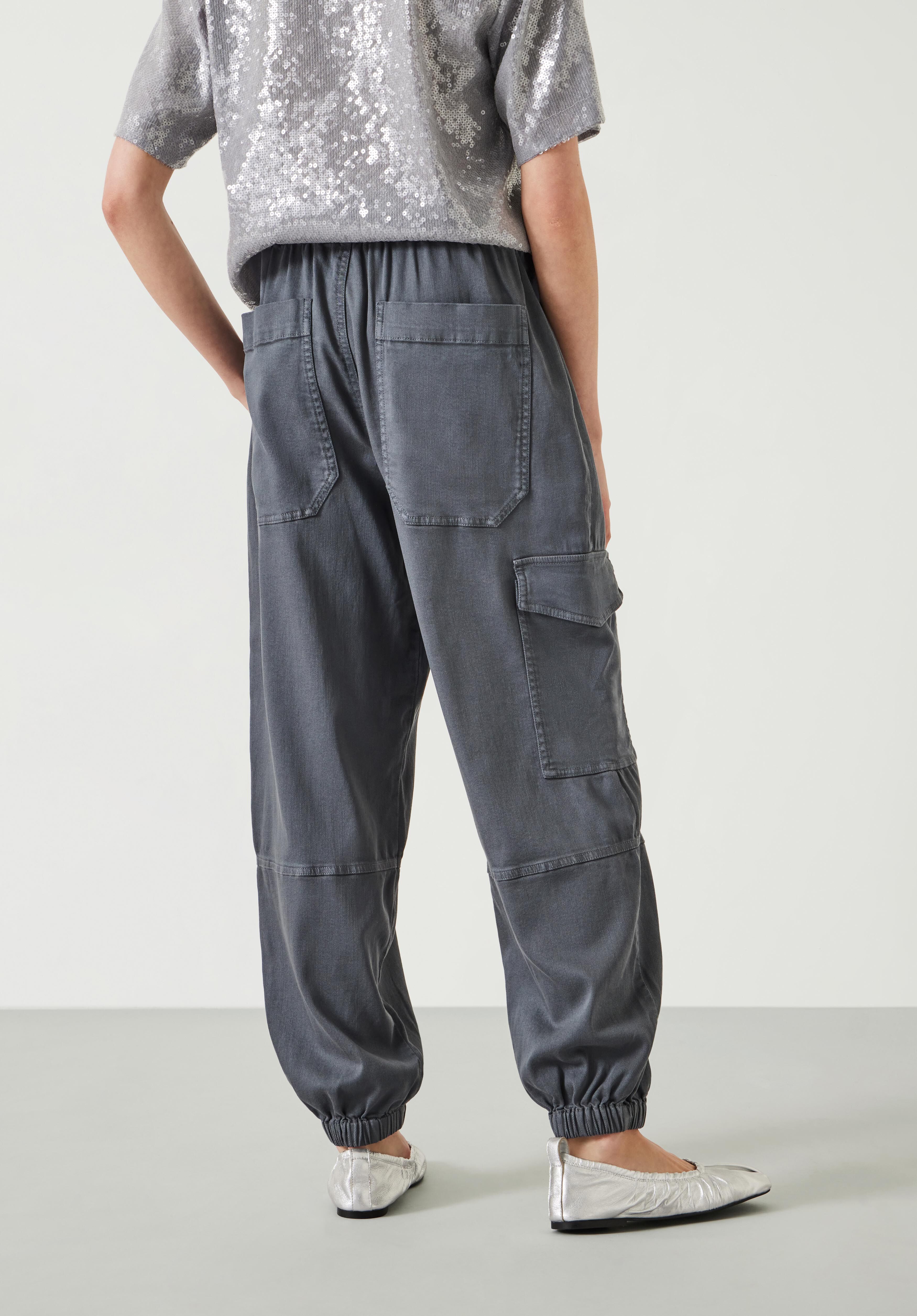 【Anyone more】Hush Two-Pocket Cargo Wide Long Pants Ava Washed Cargo Pants | Steel Blue | hush