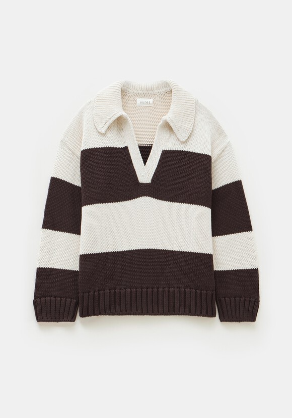 Knitted Cotton Striped Rugby Jumper
