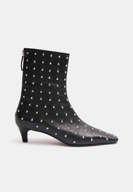 Diamante Studded Leather Ankle Boots